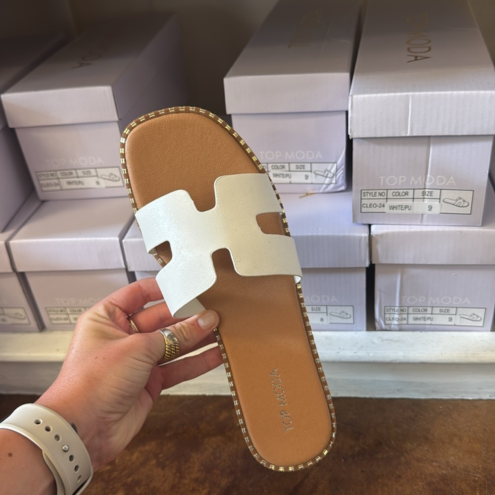 TOP Moda White and Brown Sandals with H-Cutout Design